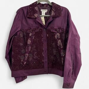 Coldwater Creek Vintage Style Silk, Lace, + Sequins in Deep Purple (NWT)